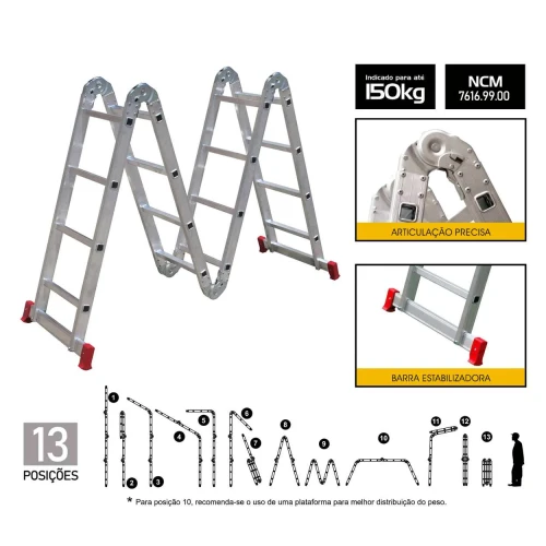 01 Escada articulada de alumínio 13 em 1 150kg 01 Escada articulada de alumínio 13 em 1 150kg