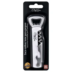 Abridor de garrafa com saca rolhas inox 12cm