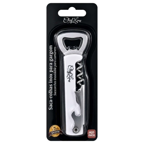 Abridor de garrafa com saca rolhas inox 12cm