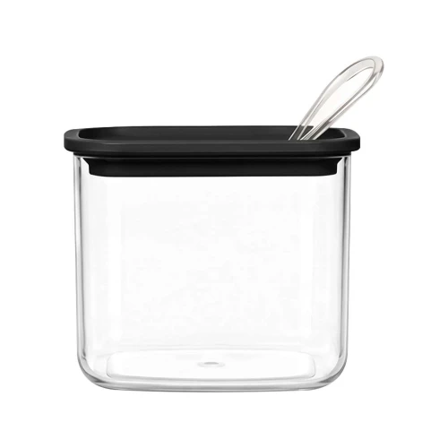 Açucareiro acrílico com colher 450ml preto Vaeso