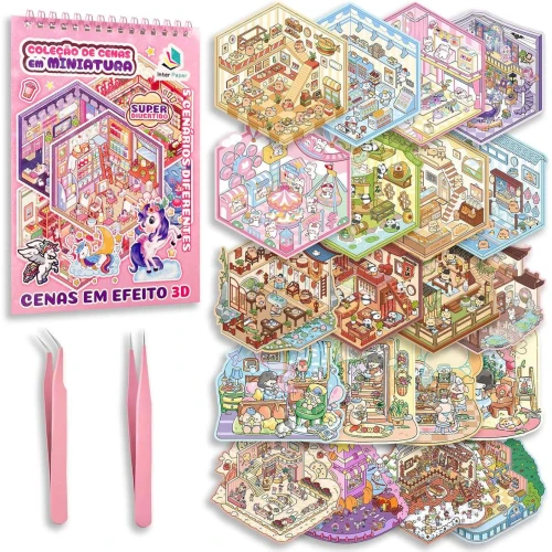 Adesivo 3D caderno cenas em miniatura sortidas Interponte