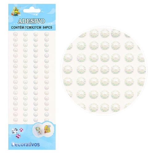 Adesivo flor 8mm pérola com 84 unidades