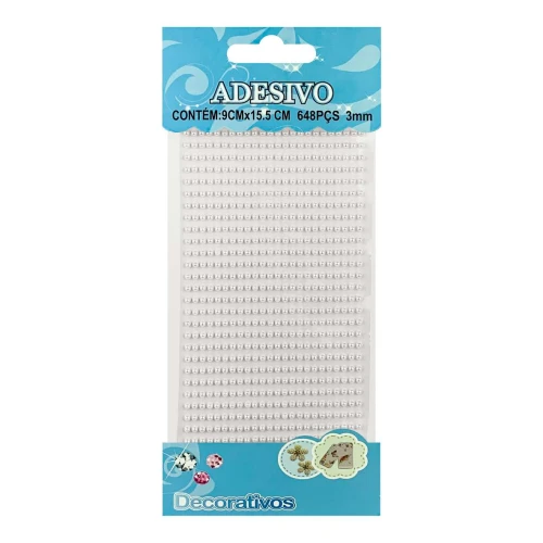 Adesivo meia pérola 3mm branco com 648 unidades