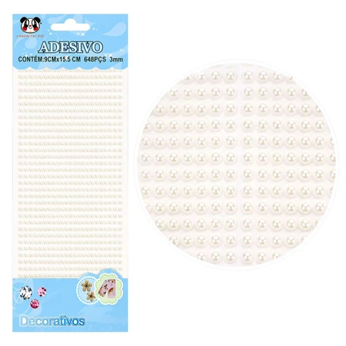 Adesivo meia pérola 3mm branco com 648 unidades