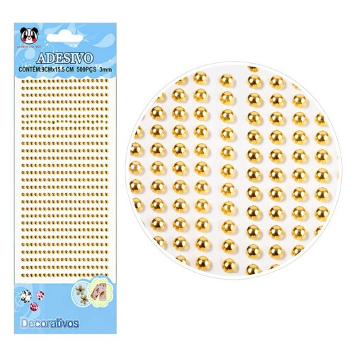 Adesivo meia perola 3mm ouro com 500 unidade