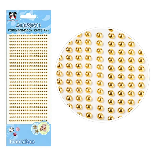 Adesivo meia perola 3mm ouro com 500 unidade