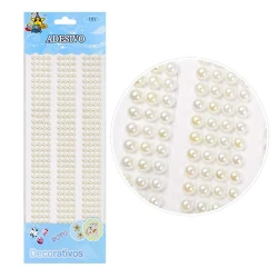 Adesivo meia perola 4mm branca com 300 unidades