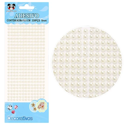 Adesivo meia pérola 5mm branco com 330 unidades
