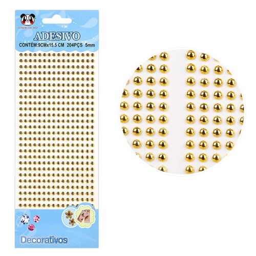 Adesivo meia pérola 5mm ouro com 204 unidades Adesivo meia pérola 5mm ouro com 204 unidades