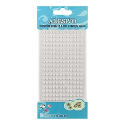 Adesivo meia pérola 6mm branco com 216 unidades