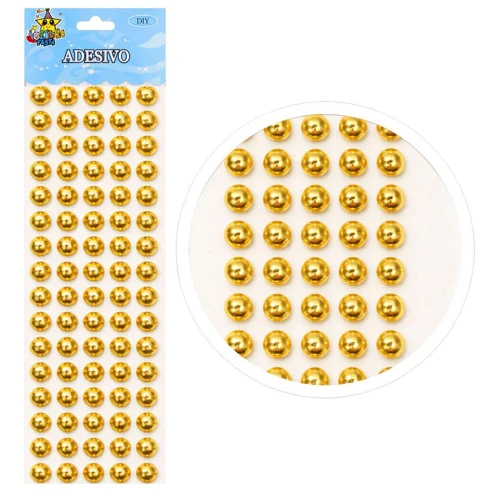 Adesivo meia pérola 6mm ouro com 162 unidades