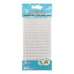 Adesivo meia pérola 8mm branco com 120 unidades