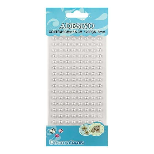 Adesivo meia pérola 8mm branco com 120 unidades