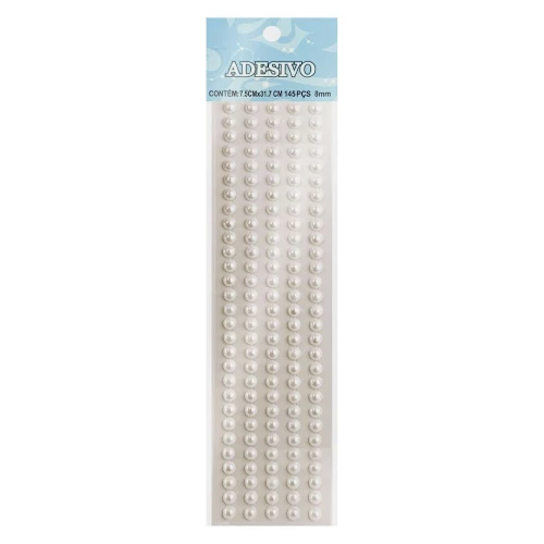 Adesivo meia pérola 8mm branco com 145 unidades