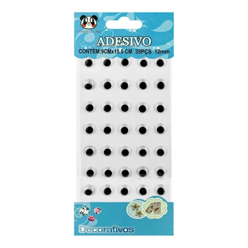 Adesivo olhos movéis 12mm com 35 unidades