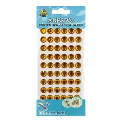Adesivo strass 12mm ouro com 54 unidades