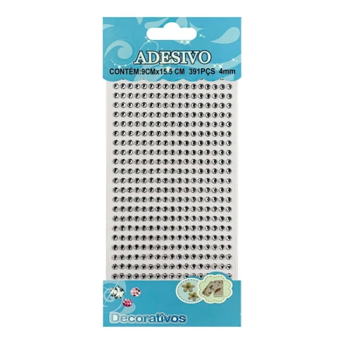 Adesivo strass 4mm prata com 391 unidades