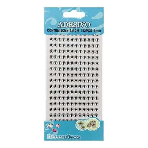 Adesivo strass 6mm prata com 192 unidades