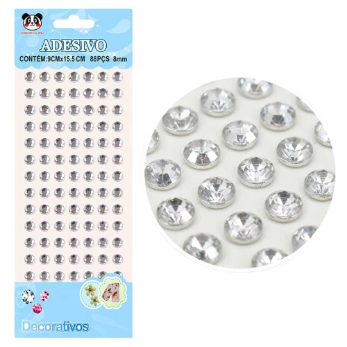Adesivo strass 8mm prata com 88 unidades