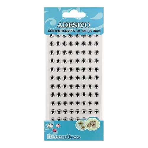 Adesivo strass 8mm prata com 88 unidades