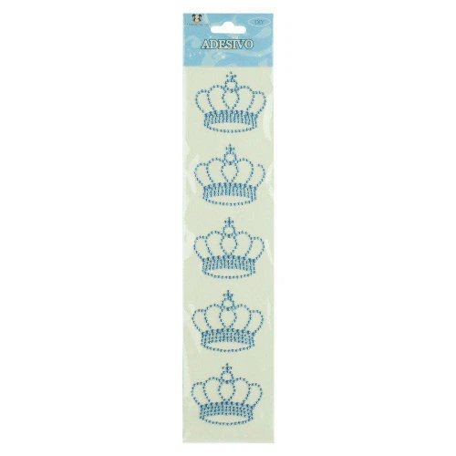 Adesivo strass coroa médio cartela com 05 unidades azul