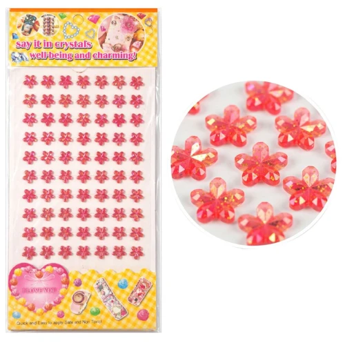 Adesivo strass flor 10mm cartela com 84 pedras vermelho