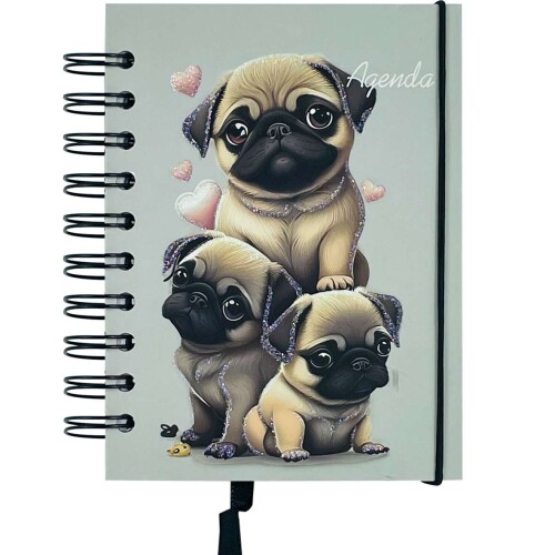 Agenda permanente capa dura espiral dogs pequeno 160 folhas