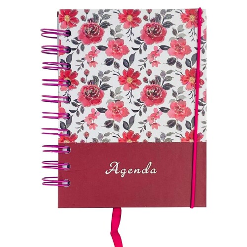 Agenda permanente capa dura espiral flores pequena 160 folhas