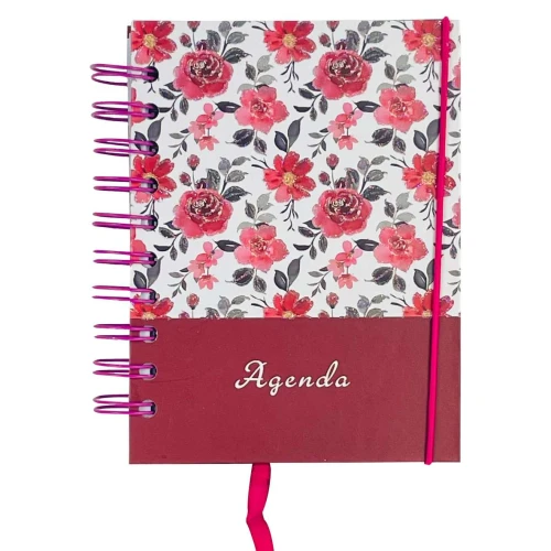 Agenda permanente capa dura espiral flores 160 folhas