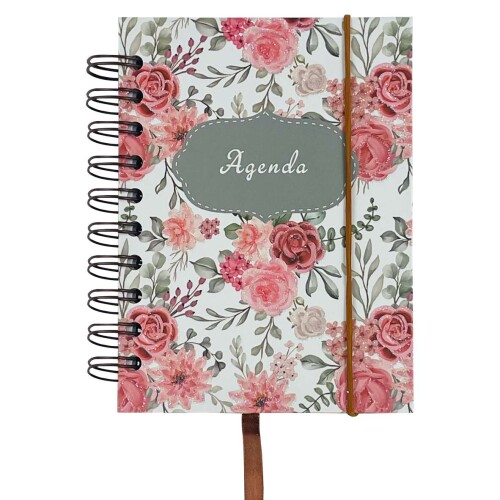 Agenda permanente capa dura espiral flores pequena 160 folhas