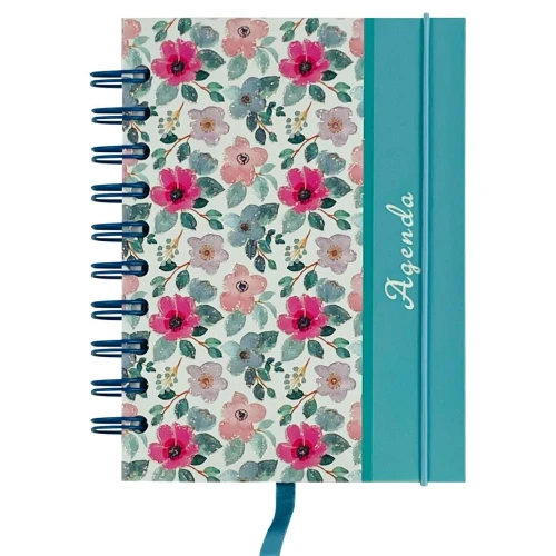 Agenda permanente capa dura espiral flores 160 folhas