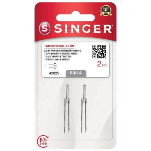 Agulha de máquina singer dupla 3mm com 02 2025 Nº 14 90/14