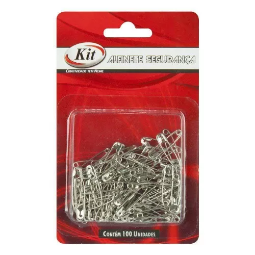 Alfinete de segurança prata 00mm blister com 100 unidades Kit