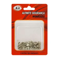 Alfinete de segurança prata 00mm blister com 100 unidades Kit