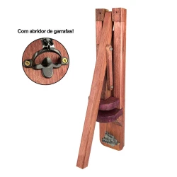 Amassador de madeira para latinhas com abridor de garrafas