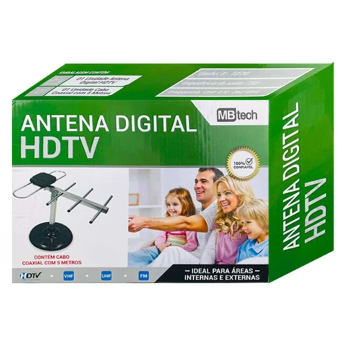 Antena para televisão digital HDTV com cabo coaxial 05 metros MBtech