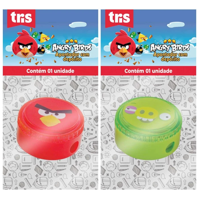 Apontador com depósito Angry Birds blister Tris - Moinho Atacadista