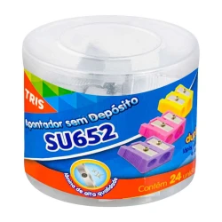 Apontador simples 2 furos pote com 24 unidades sortidos Tris