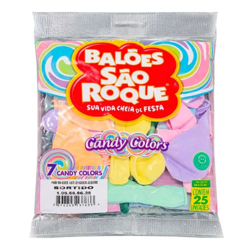 Balão 7.0 candy colors sortidos com 25 unidades São Roque