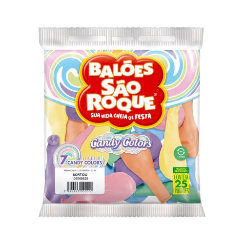 Balão 7.0 candy colors sortidos com 25 unidades São Roque