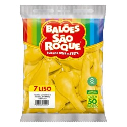 Balão 7.0 liso amarelo citrino com 50 unidades São Roque