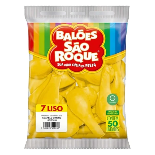 Balão 7.0 liso amarelo citrino com 50 unidades São Roque