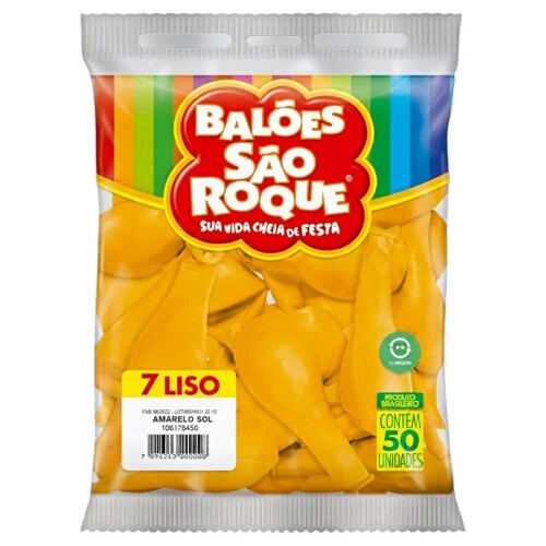 Balão 7.0 liso amarelo sol com 50 unidades São Roque Balão 7.0 liso amarelo sol com 50 unidades São Roque