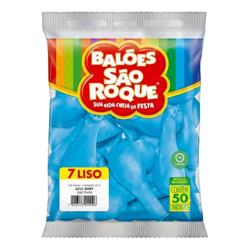 Balão 7.0 liso azul baby com 50 unidades São Roque
