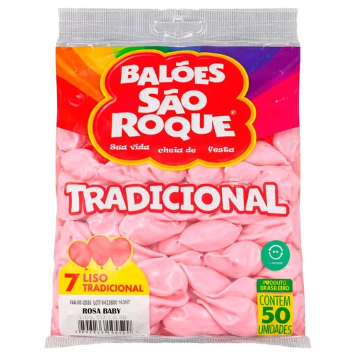 Balão 7.0 liso rosa baby com 50 unidades São Roque Balão 7.0 liso rosa baby com 50 unidades São Roque