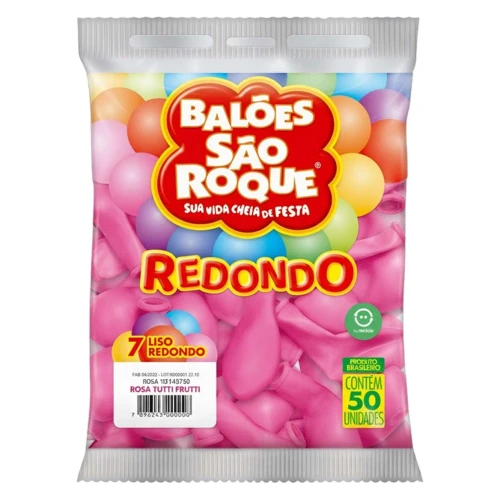Balão 7.0 liso rosa tutti fruti com 50 unidades São Roque