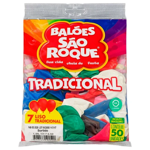 Balão 7.0 liso sortidos com 50 unidades São Roque Balão 7.0 liso sortidos com 50 unidades São Roque