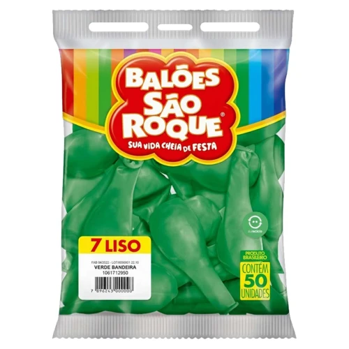 Balão 7.0 liso verde bandeira com 50 unidades São Roque