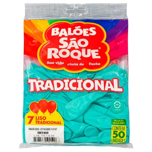 Balão 7.0 liso verde tiffany com 50 unidades São Roque