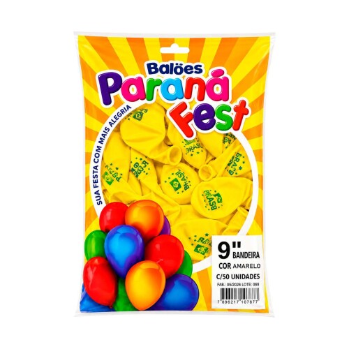 Balão 9 bandeira Brasil com 50 unidades amarelo